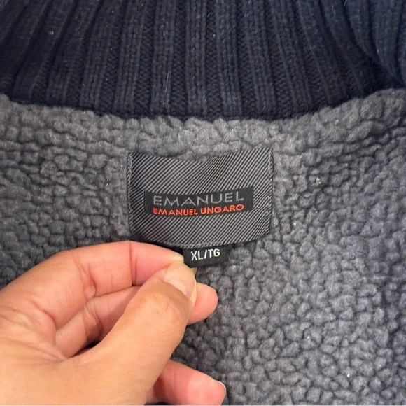 Emanuel Ungaro Sherpa Lined Men's  Full Zipped Sweater Jacket Navy Size XL - Picture 5 of 8